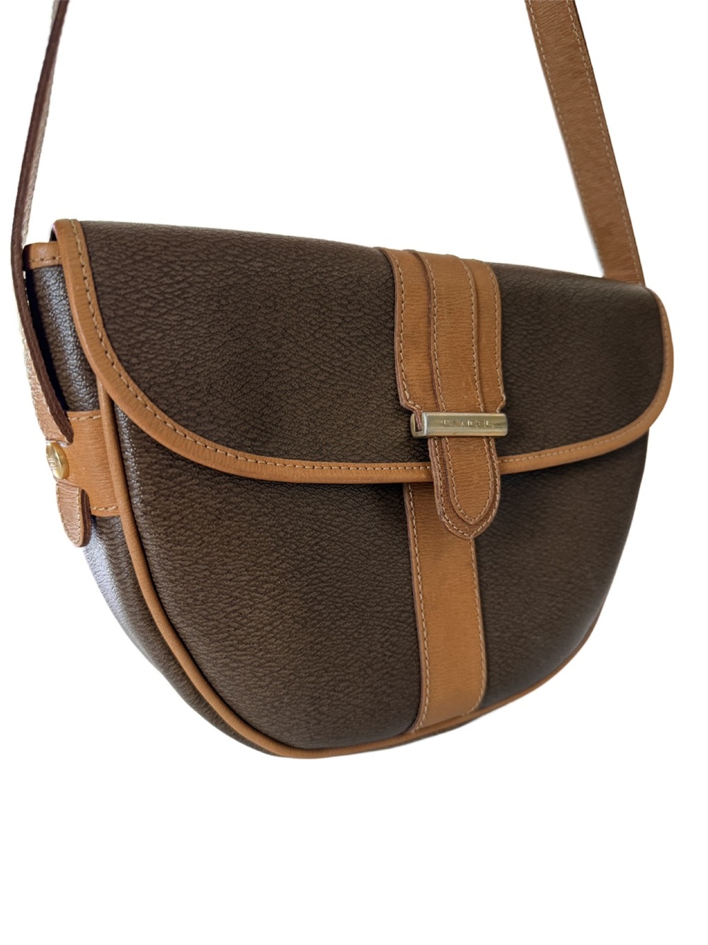 Vintage Lancel Brown & Tan Leather Crossbody Saddle Bag | Made in France - Picture 3 of 16